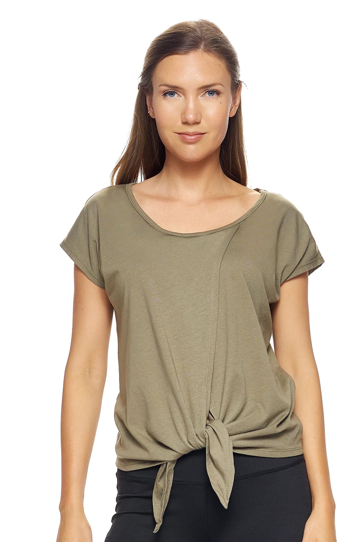 Expert Brand USA-Made Women's MoCA Cotton Blend Split Front Tie T-Shirt