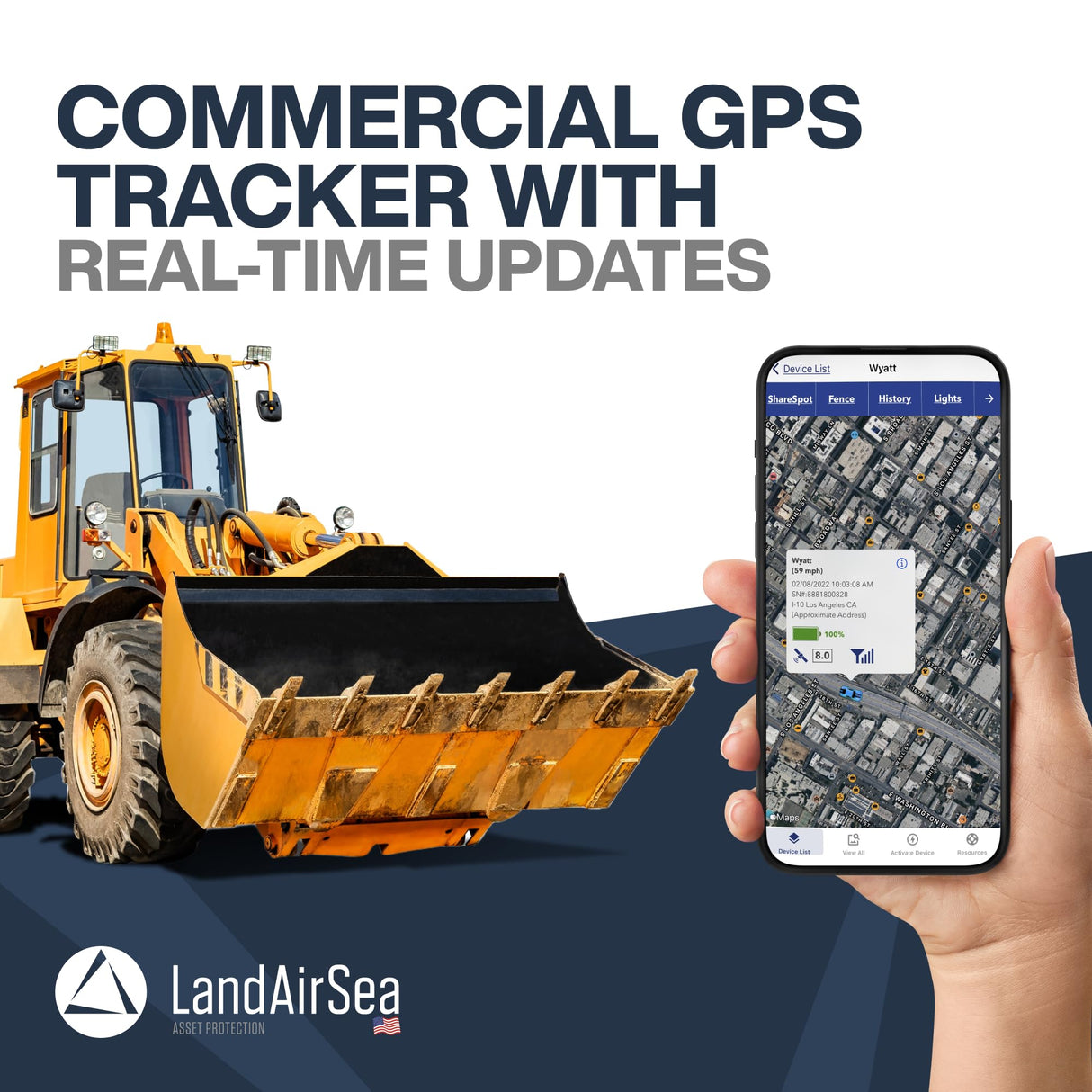 LandAirSea 54 GPS Tracker - Made in the USA from Domestic & Imported Parts. Long Battery, Magnetic, Waterproof, Global Tracking. Subscription Required