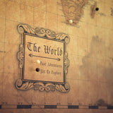 Push Pin World Map Board - With Push Pins to Mark World Travel - Handmade in Ohio, USA - Design: Golden Aged (48" x 32")