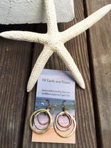 Handmade Sunrise Tricolor Dangle Earrings - Burnished Circles, Copper, Brass and Silverplated