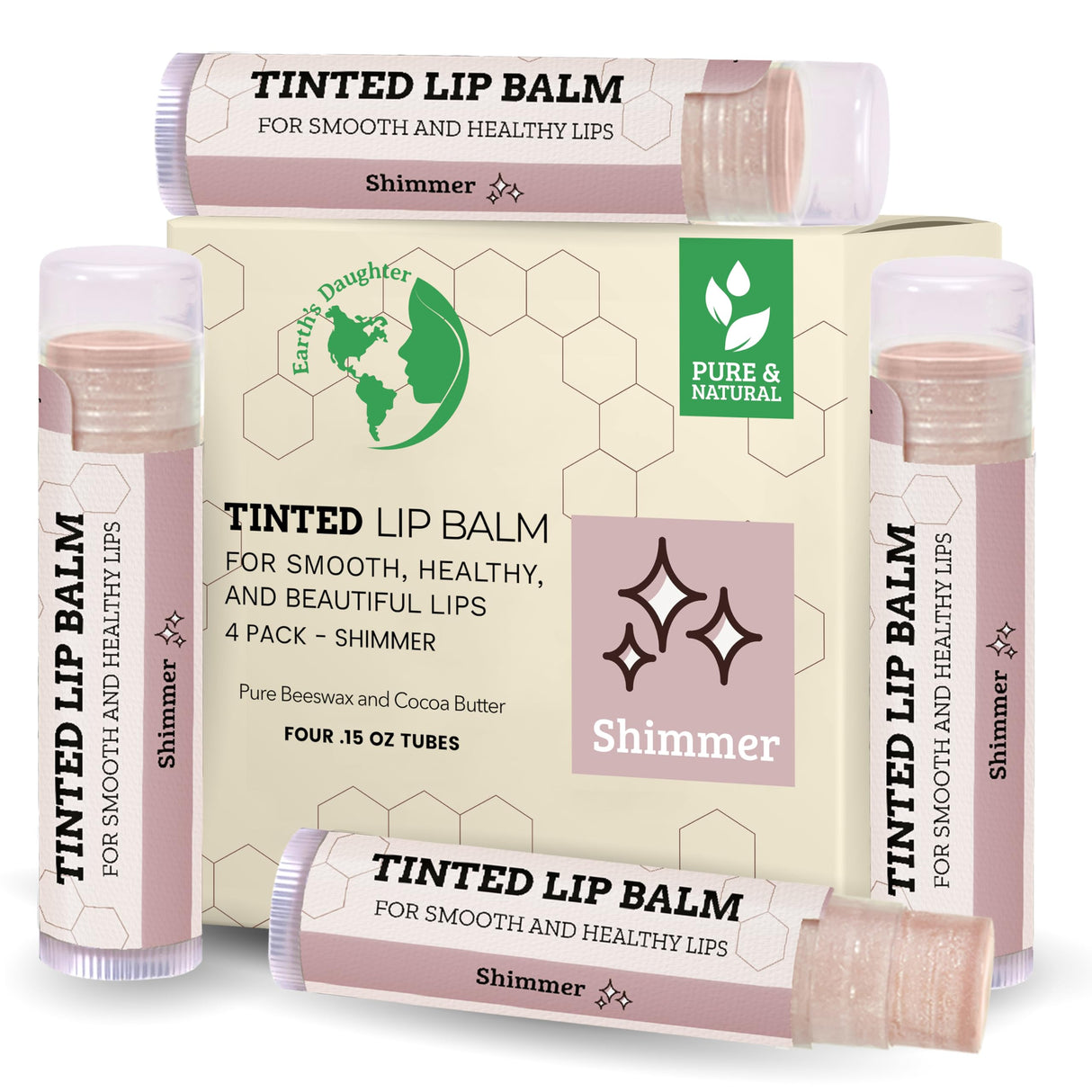 USDA Organic Lip Balm 6-Pack by Earth's Daughter Stocking Stuffers - Fruit Flavors, Beeswax, Coconut Oil, Vitamin E - Best Lip Repair Chapstick for Dry Cracked Lips - Moisturizing Lip Care