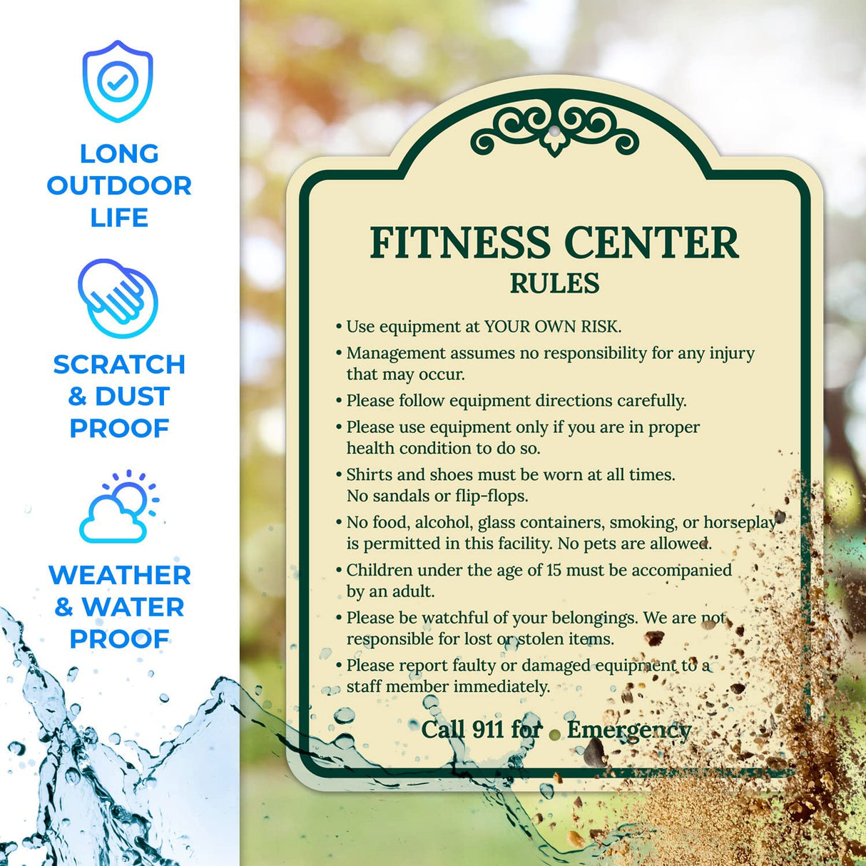 Sigo Signs, Fitness Center Rules Use Equipment at Your Own Risk Décor Sign, Green Light, 12x18 Inches, ACM, Fade Resistant, Made in USA