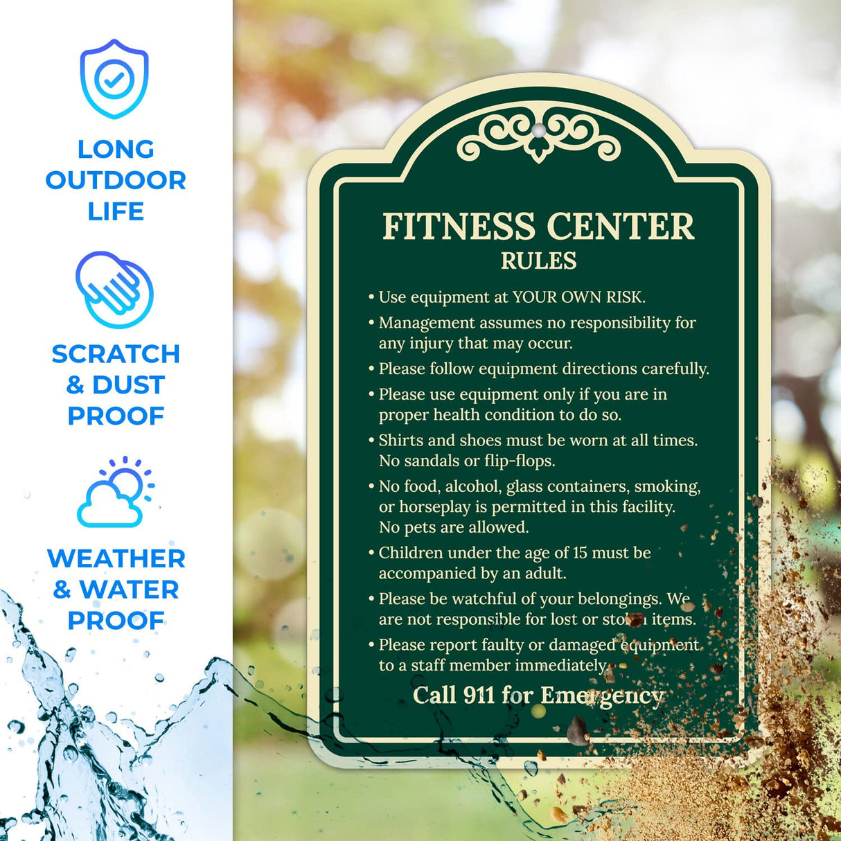 Sigo Signs, Fitness Center Rules Use Equipment at Your Own Risk Décor Sign, Green Light, 12x18 Inches, ACM, Fade Resistant, Made in USA
