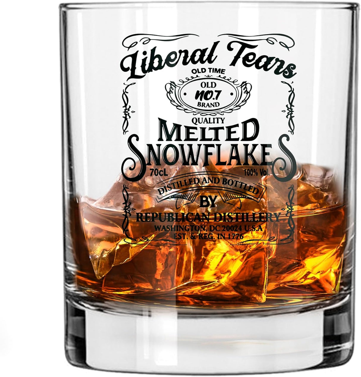 Liberal Tears Melted Snowflake Label Whiskey Glass | Republican Distillery Est. 1776 | Conservative Gifts For Men | Retirement Gifts for Old Men | Liberal Tears Wine Glass (11 oz)