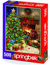 Springbok Christmas Morning 500 Piece Jigsaw Puzzle - This Classic Scene of a Cozy Christmas Morning Under The Tree is Colorful and Relaxing