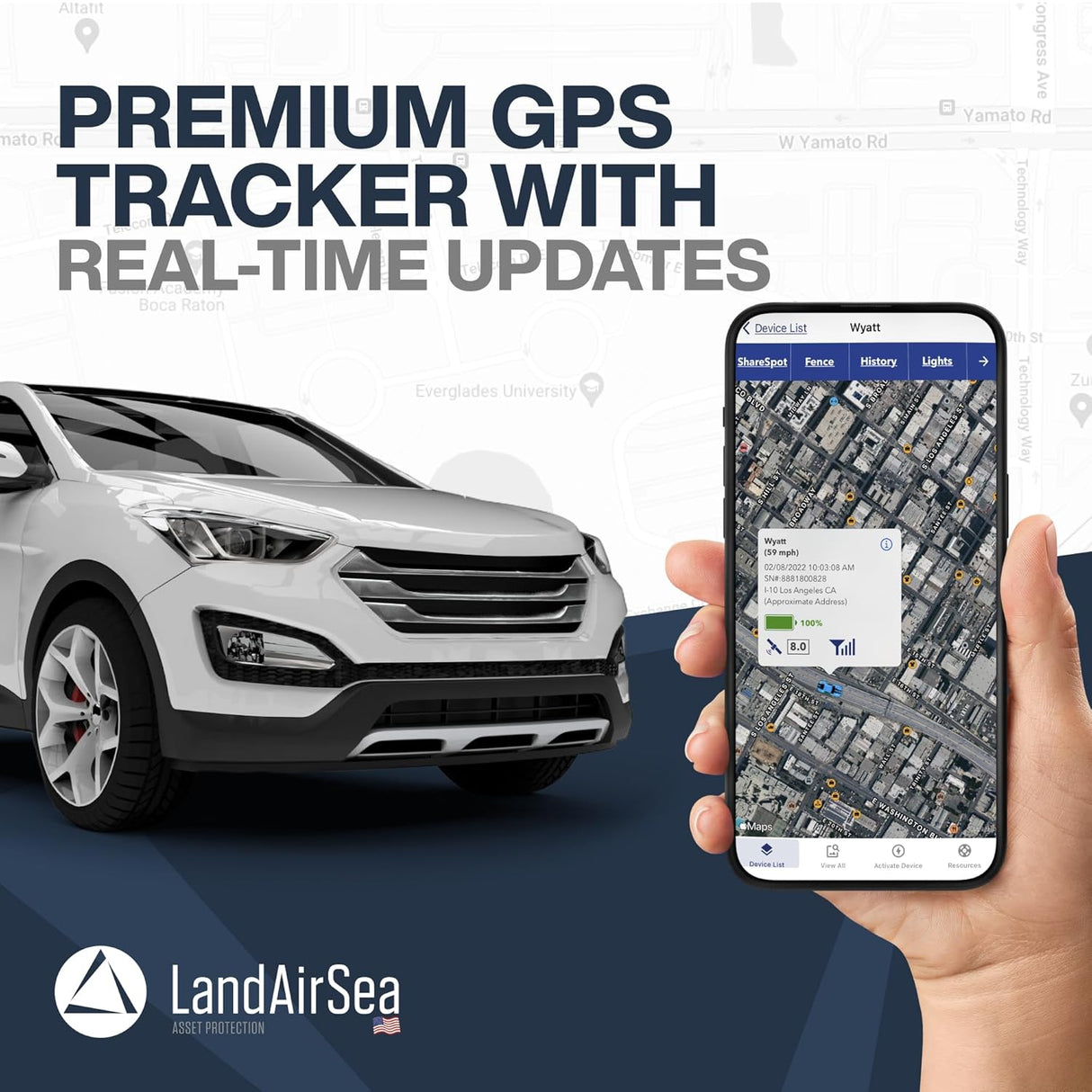 LandAirSea 54 GPS Tracker & Waterproof Hardwire Power Adapter - Global Tracking - Subscription is Required