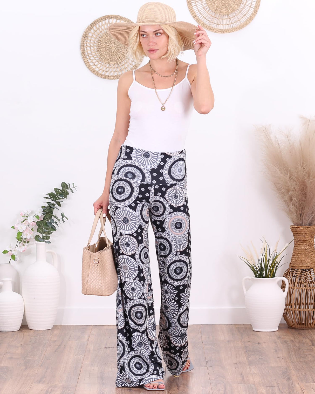 Popana Palazzo Pants for Women Casual Summer Wide Leg Beach Pants Plus Size Made in USA