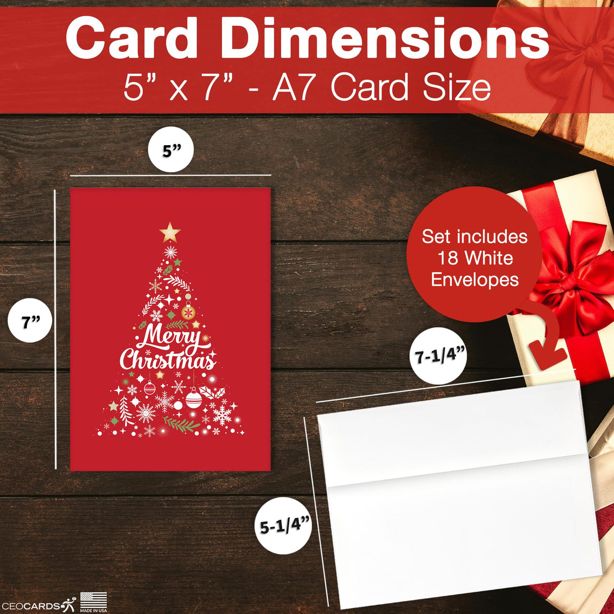 Merry Christmas Cards for Business & Family (Variety Pack 4 Holiday Designs) Greeting Card Set Pack of 20 Holiday Cards with Envelopes (5x7 inch - A7) Office, Work, Employees & Clients VP2405