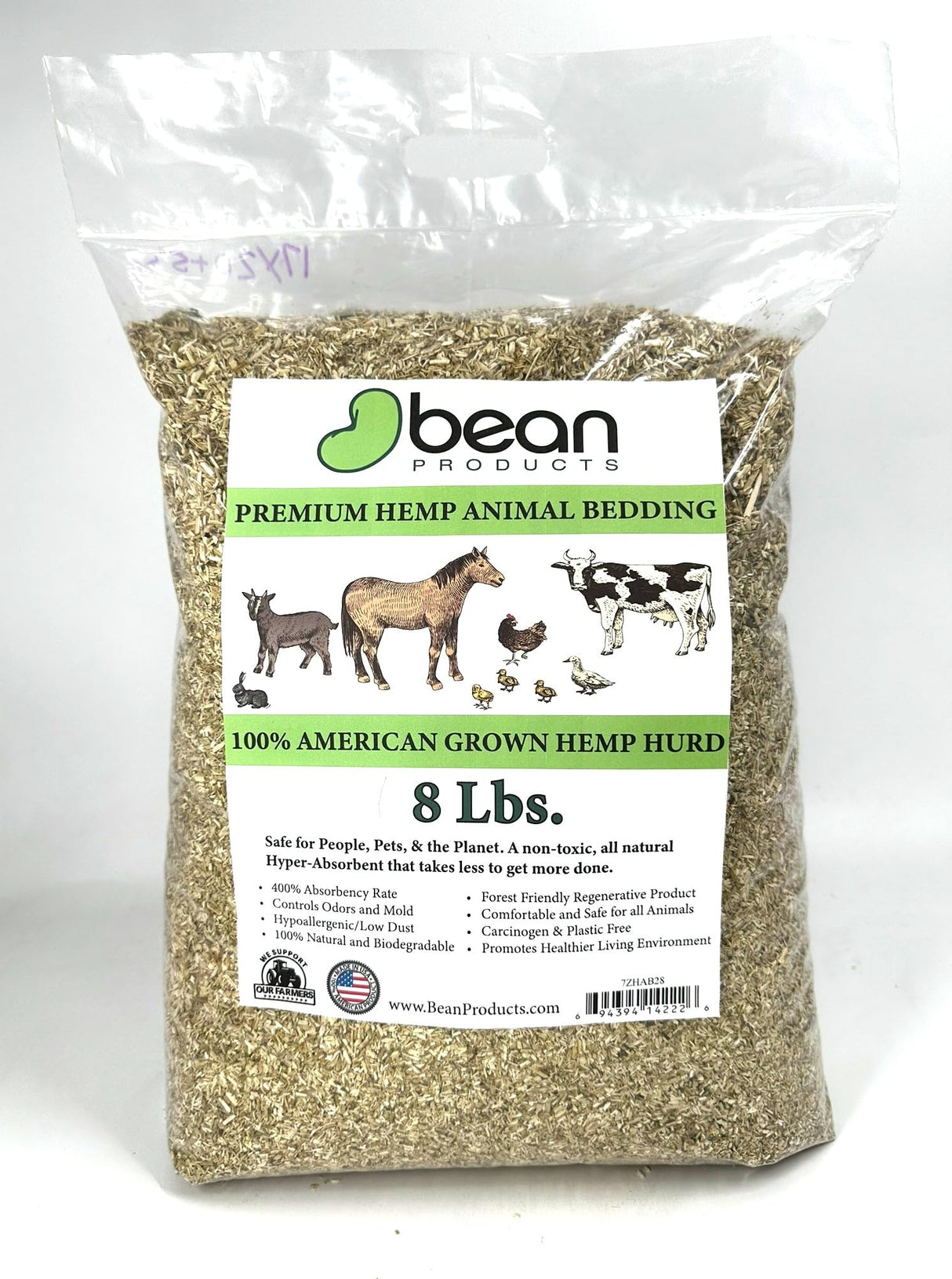 Hemp Chicken and Animal Bedding 8 Lbs of Natural Ground Hurds - SUPER ABSORBENT- DUST FREE- for your CHICKENS, Horse, Rabbit, Reptile, Hamster, Cage Coop or CAT LITTER - USA Grown - Carbon Negative