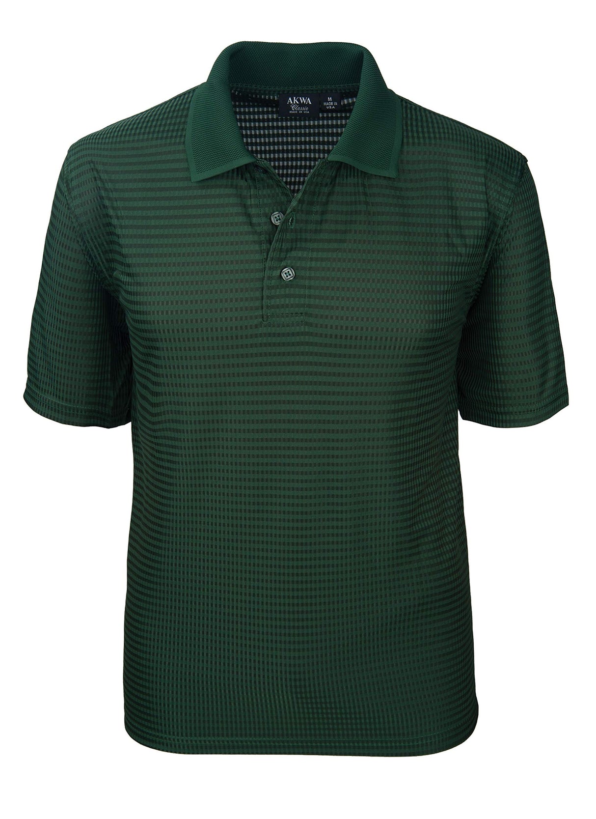 Akwa Made in USA Men's Dry Wicking Polo Shirt with Check Pattern and No-Curl Collar