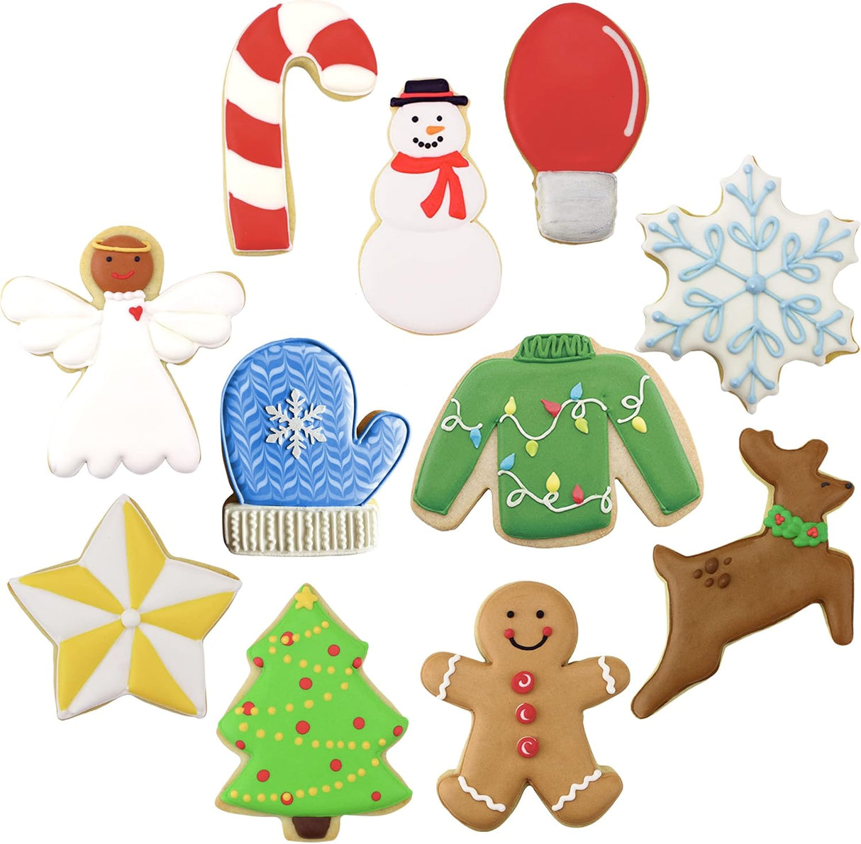 Christmas Cookie Cutters 11-Pc Set Made in USA by Ann Clark, Gingerbread Man, Christmas Tree, Candy Cane, Reindeer and more