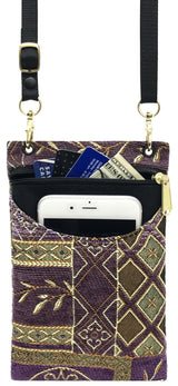 Danny K. Women's Tapestry Crossbody Cell Phone or Passport Purse, Handmade in USA