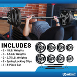 US Weight Barbell Weight Set for Home Gym with 55” padded Bar - Adjustable Weights for Exercise, Lifting, and to Build Muscle