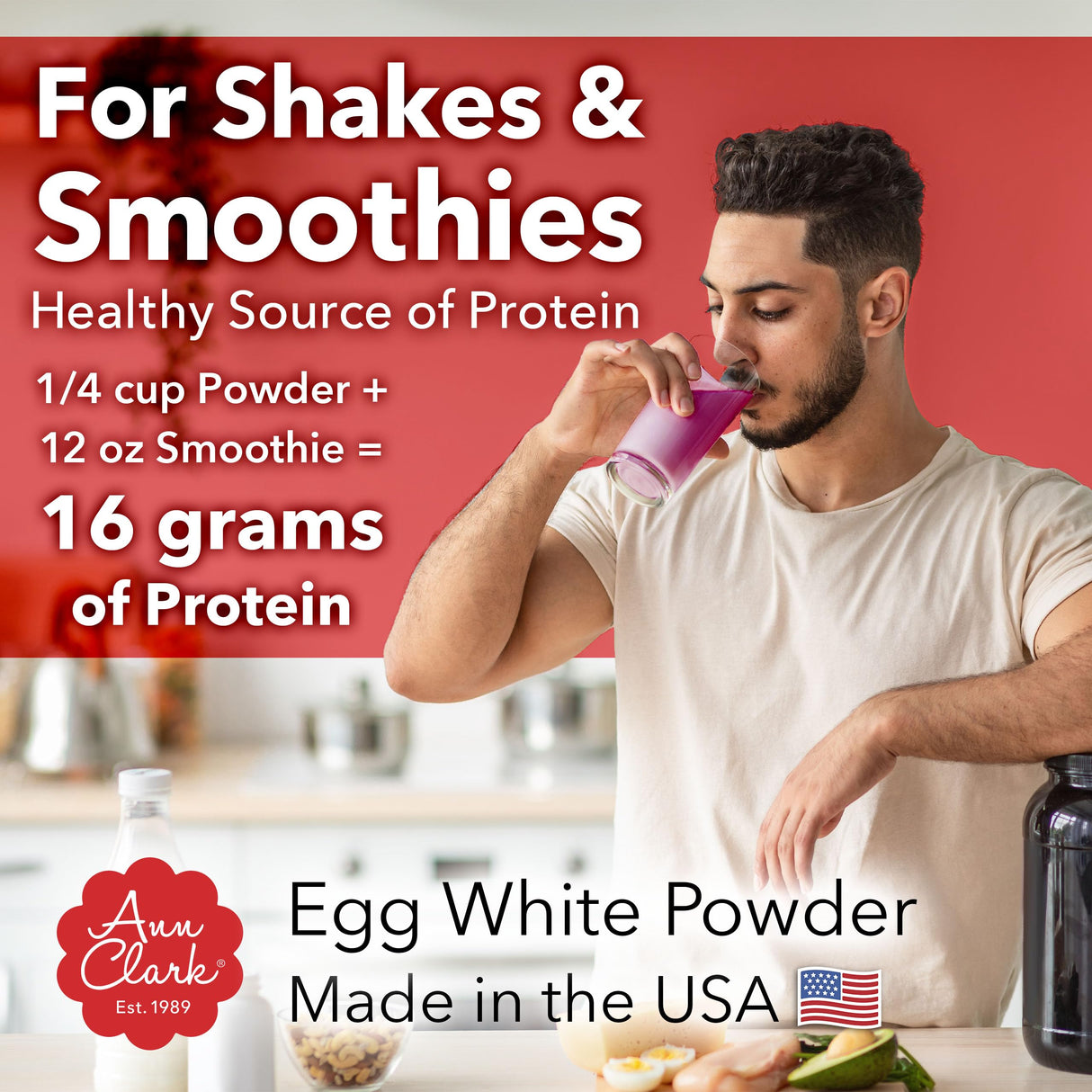 Ann Clark All Natural 100% Egg White Powder Made in USA, 8 oz.