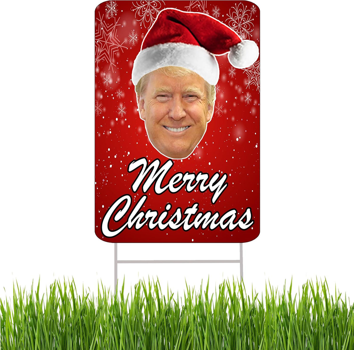 Funny Merry Christmas Trump JD Vance 2024 Yard Sign With H Stake For President Donald Trump Republican Conservative Blue