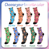 Custom Face Socks with Photo Novelty Crew Socks, Personalized Red Hearts Unisex Crew Sock Gifts for Men Women Made in USA