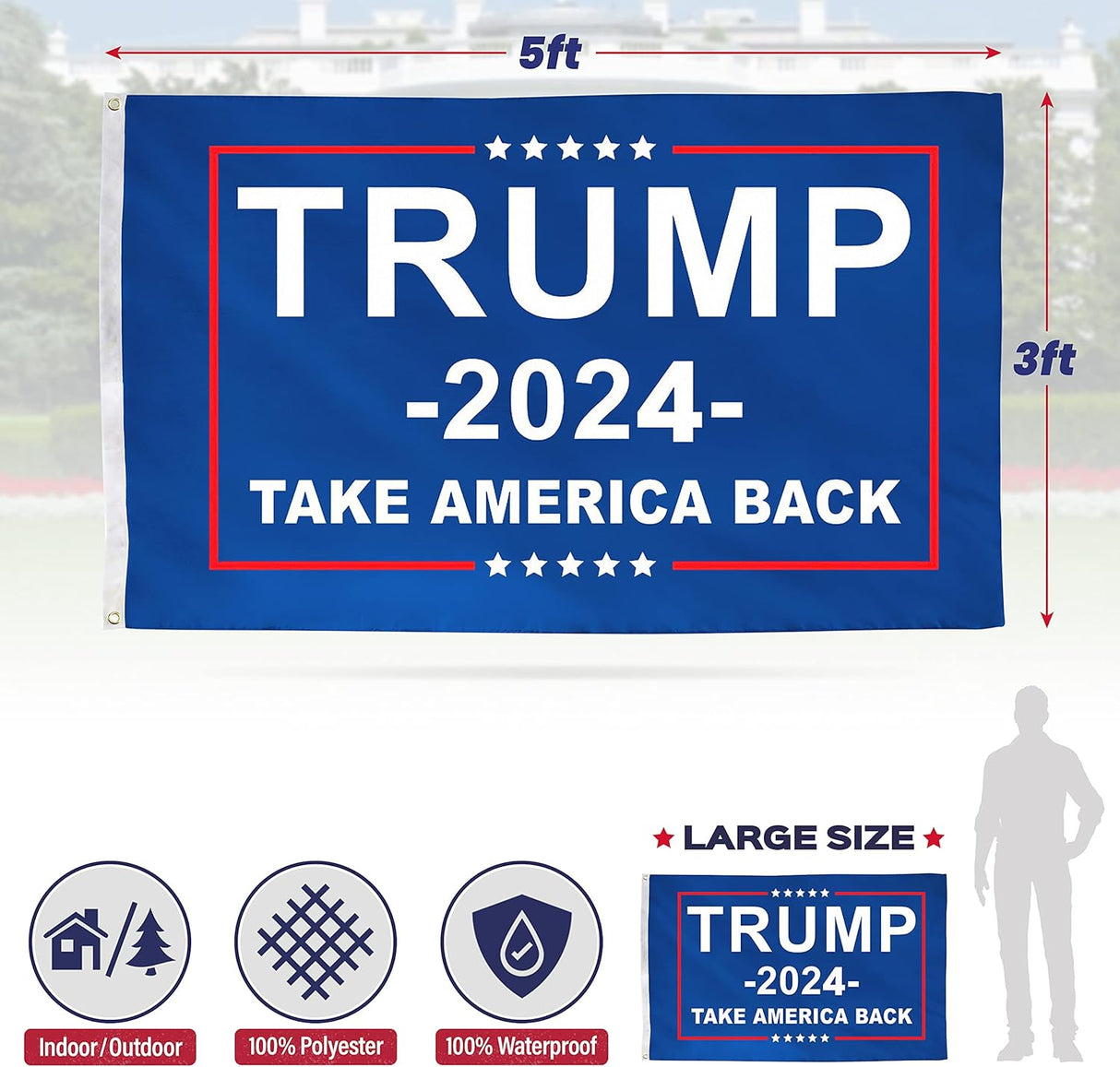 Donald Trump Flags 3x5 Outdoor Indoor, Made in USA Trump 2024 Flag With 2 Brass Grommets, Large Heavy Duty American President Republican Banner, Cool MAGA Flag for Boat, Room, Car, Garden, Wall, Truck