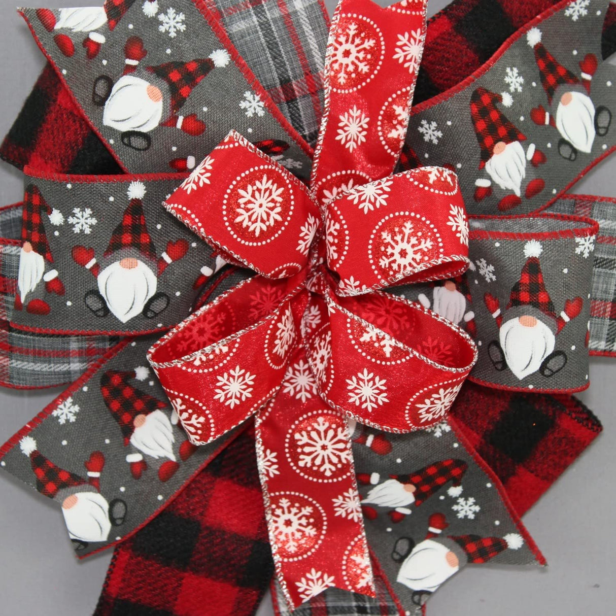 Christmas Cardinal Snowman Gingham Wreath Bow - Package Perfect Bows Made in USA