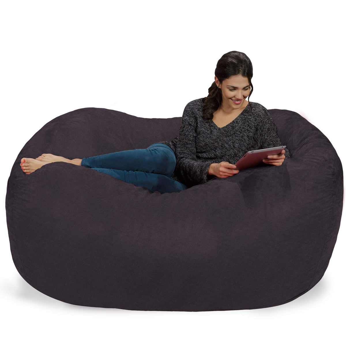 Chill Sack Bean Bag Chair: Huge 6' Memory Foam Furniture Bag and Large Lounger - Big Sofa with Soft Micro Fiber Cover - Red Furry