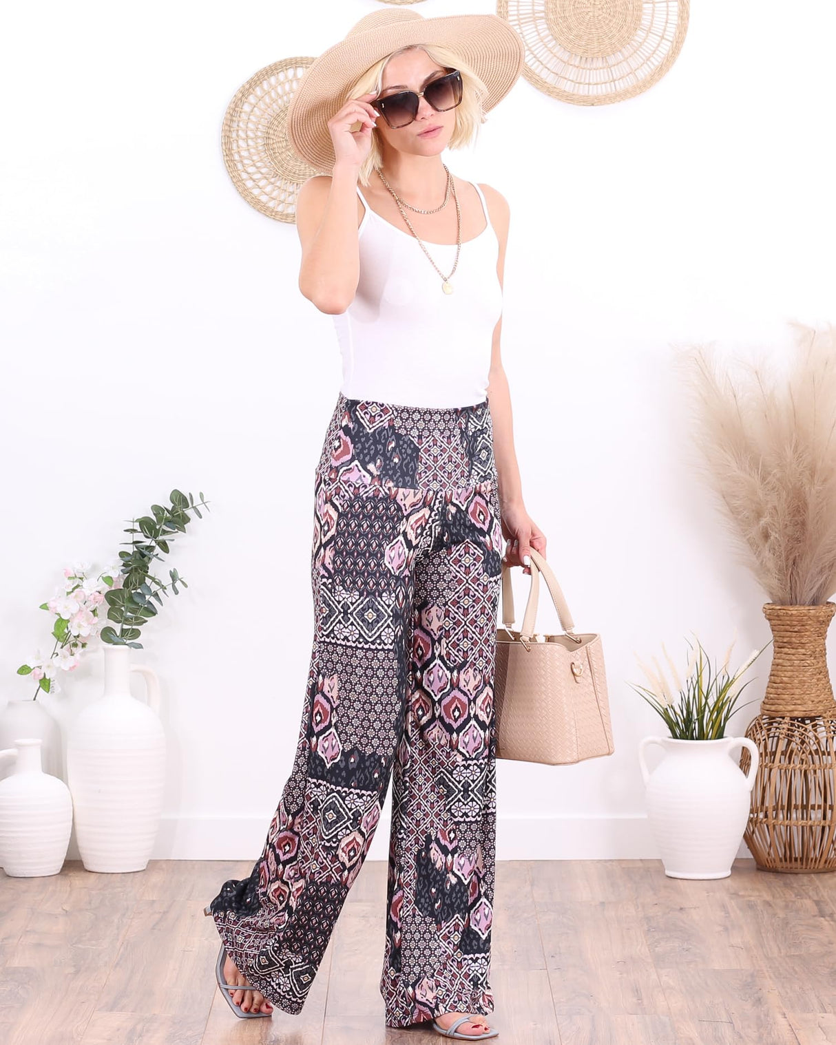 Popana Palazzo Pants for Women Casual Summer Wide Leg Beach Pants Plus Size Made in USA