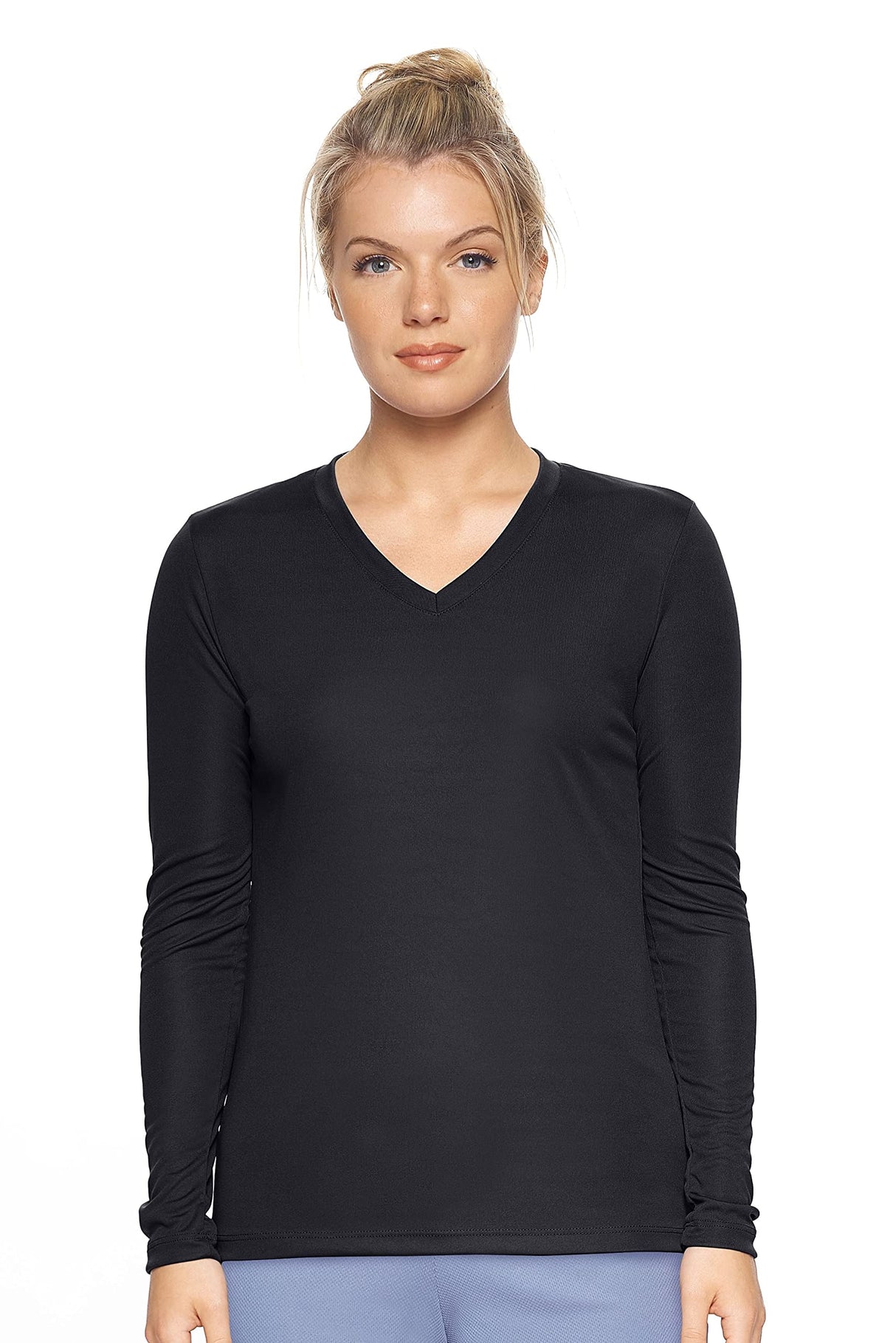 Expert Brand USA-Made Women's Drimax Dry Fit V Neck Athletic Long Sleeve