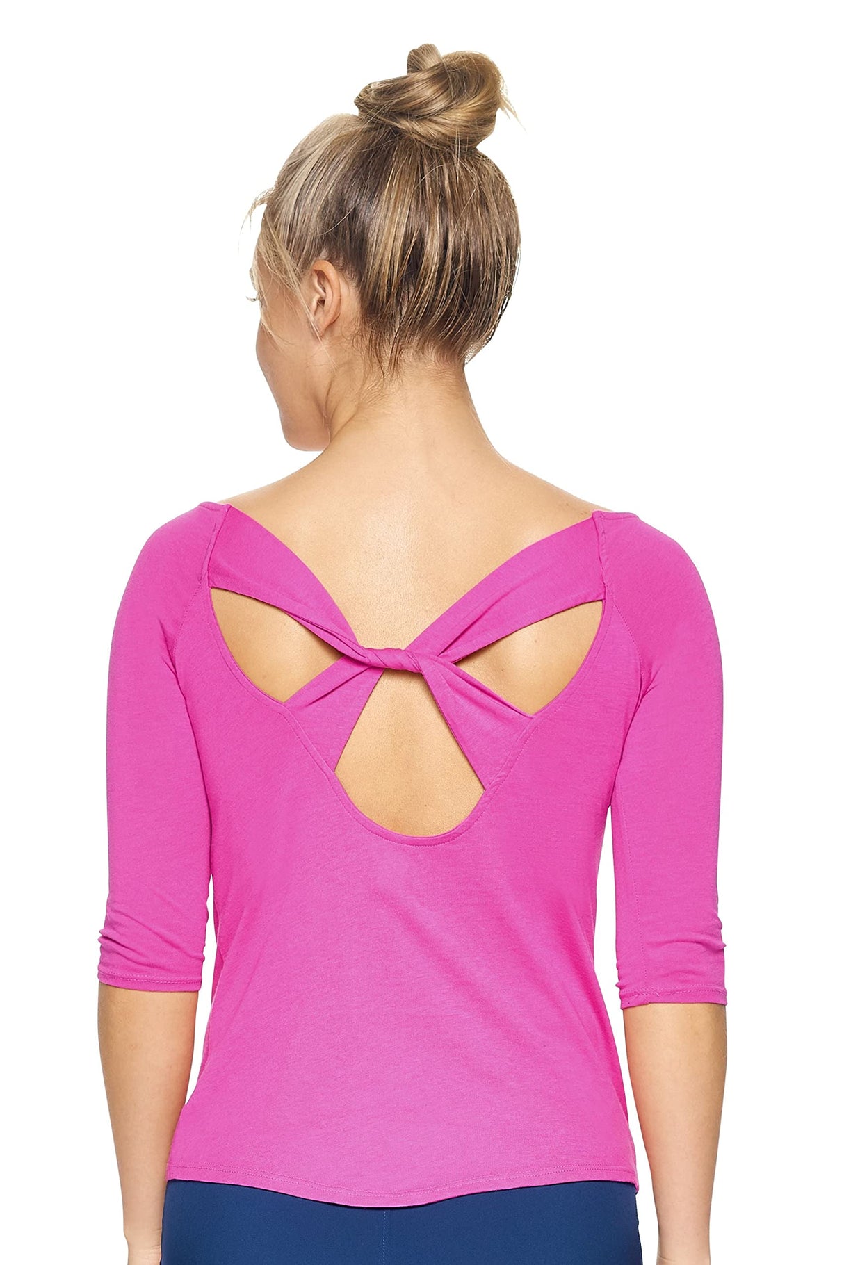 Expert Brand USA-Made Women's MoCA Cotton Blend 3/4 Sleeve Cross Back Shirt