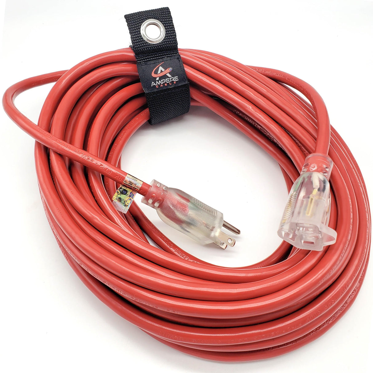 50 ft - 14 Gauge Extension Cord Outdoor - Made in USA - Lighted on Both Ends - Red Outdoor Extension Cord Waterproof by Anthem Cable - Heavy Duty Extension Cord 50 ft 15 Amp Extension Cord