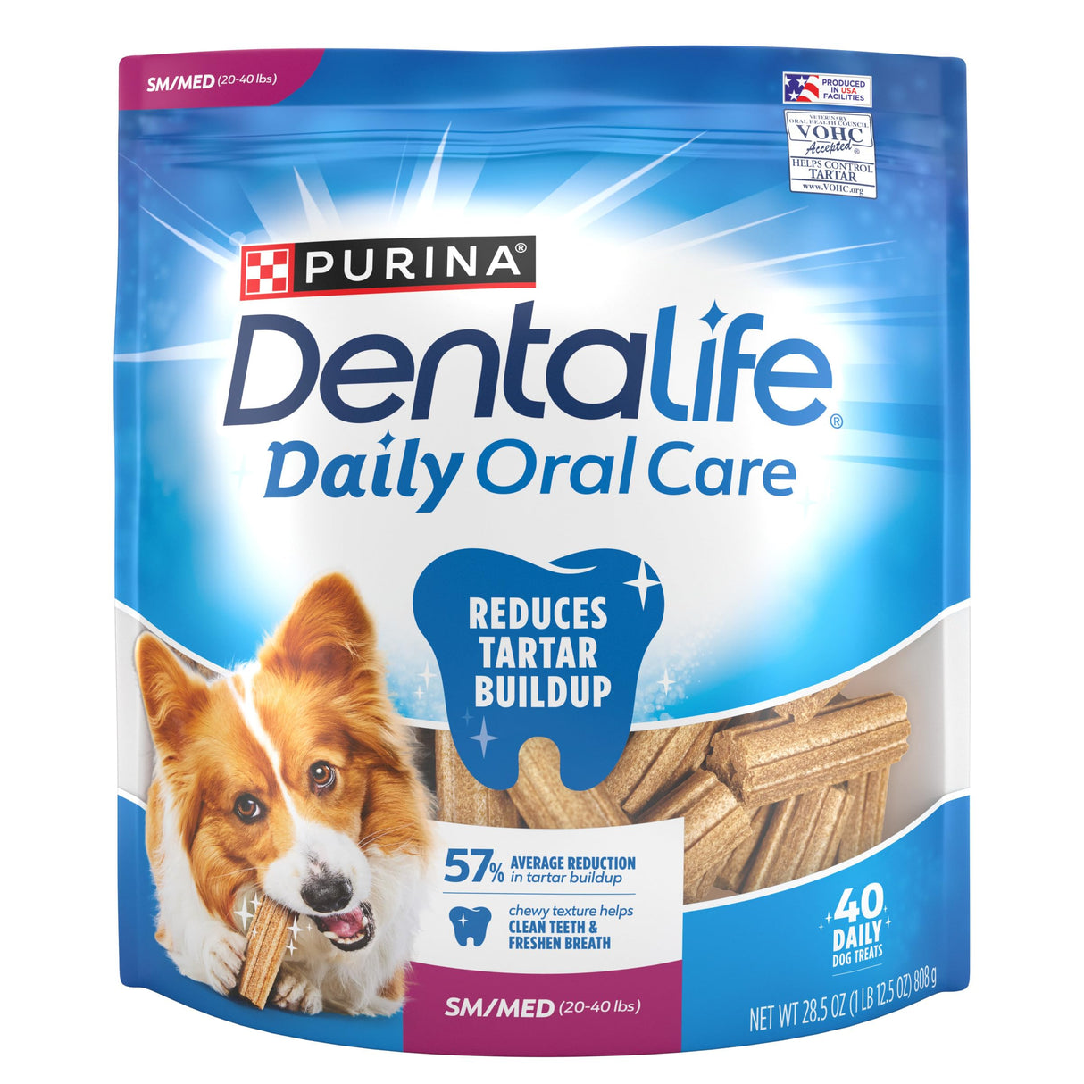 Purina Dentalife Daily Oral Care Chicken Flavor Small/Medium Breed Dog Dental Chews – 28.5 oz pouch (40ct)