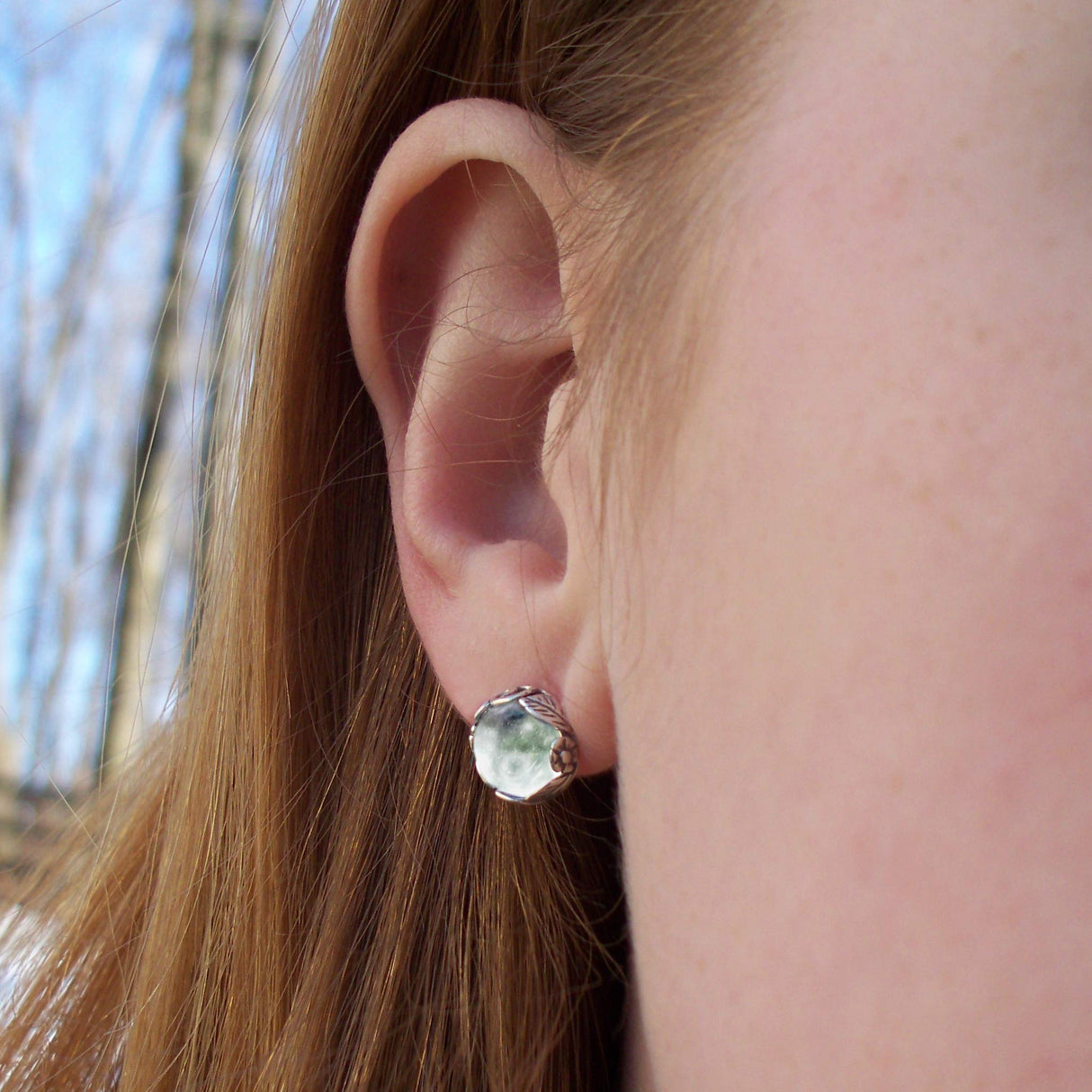 Recycled Vintage Sterling Silver Botanical Collection Stud Earrings (Mason Jar (Aqua))