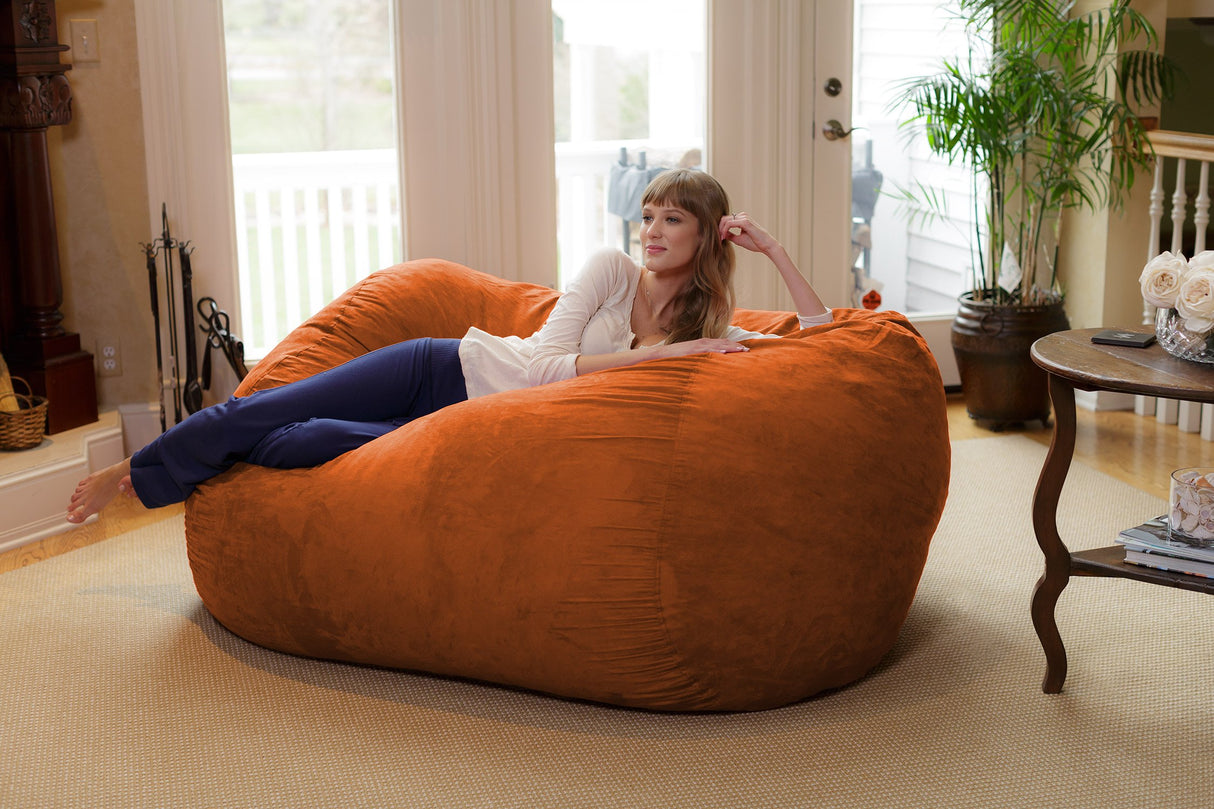 Chill Sack Bean Bag Chair: Huge 6' Memory Foam Furniture Bag and Large Lounger - Big Sofa with Soft Micro Fiber Cover - Red Furry