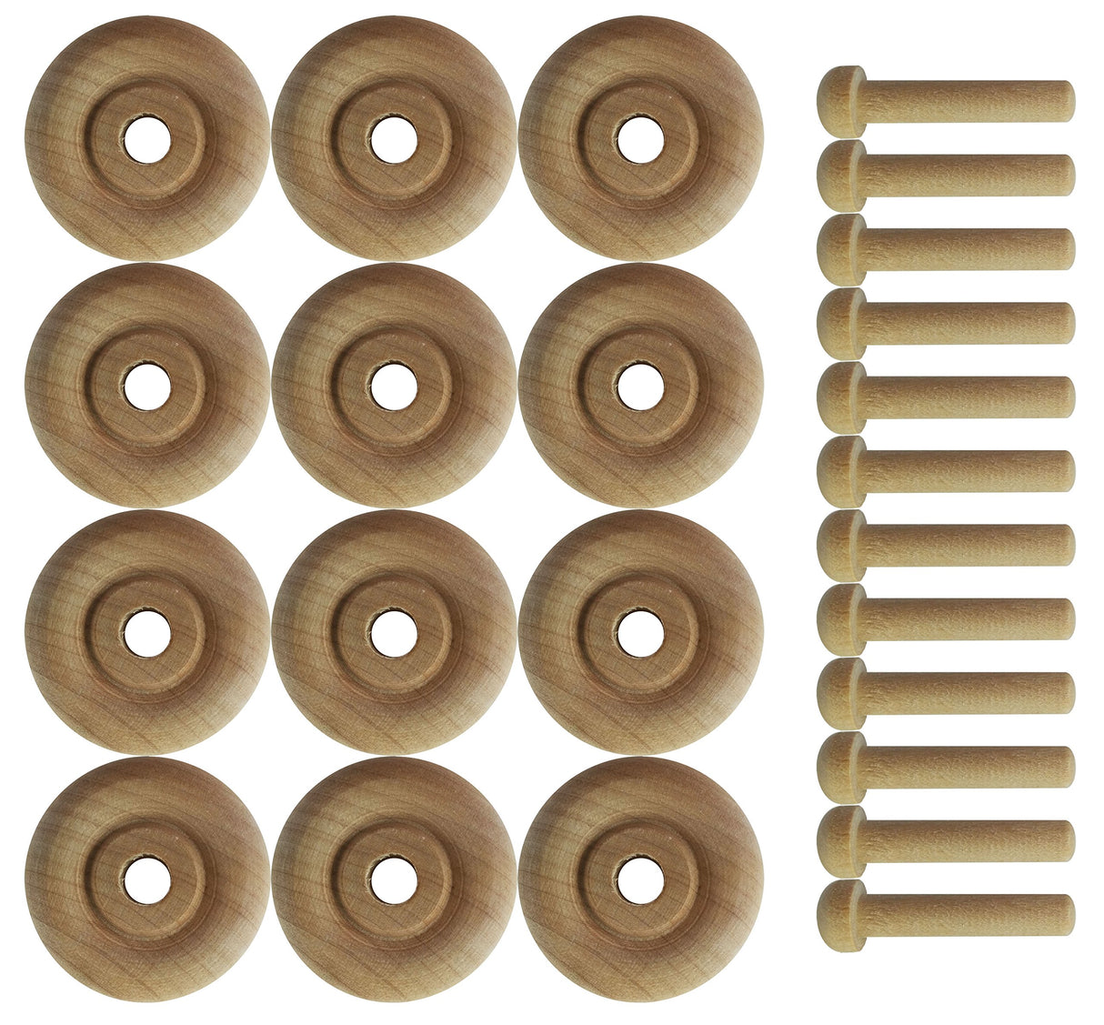 Wood Wheels - 12 Pack with Free Axle Pegs - Made in USA (1.5" Diameter)