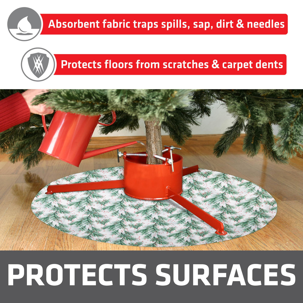 Drymate Christmas Tree Stand Mat (28”), Protects Floors from Spills and Scratches, Absorbent, Waterproof, Machine Washable, Durable, (Made in The USA)(Holiday Sprinkled Spruce)