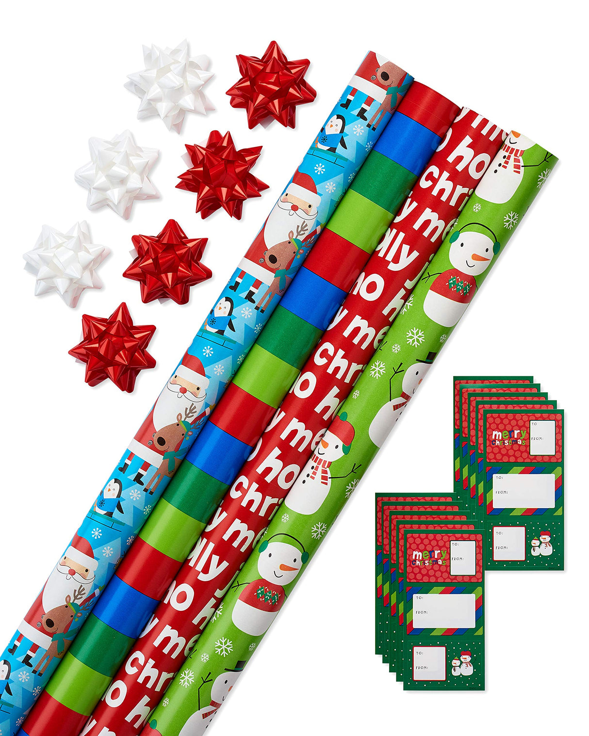 American Greetings 120 sq. ft. Reversible Kids Christmas Wrapping Paper Bundle, Santa, Snowmen and Candy Canes (3 Extra Wide Rolls 40 in. x. 12 ft.)