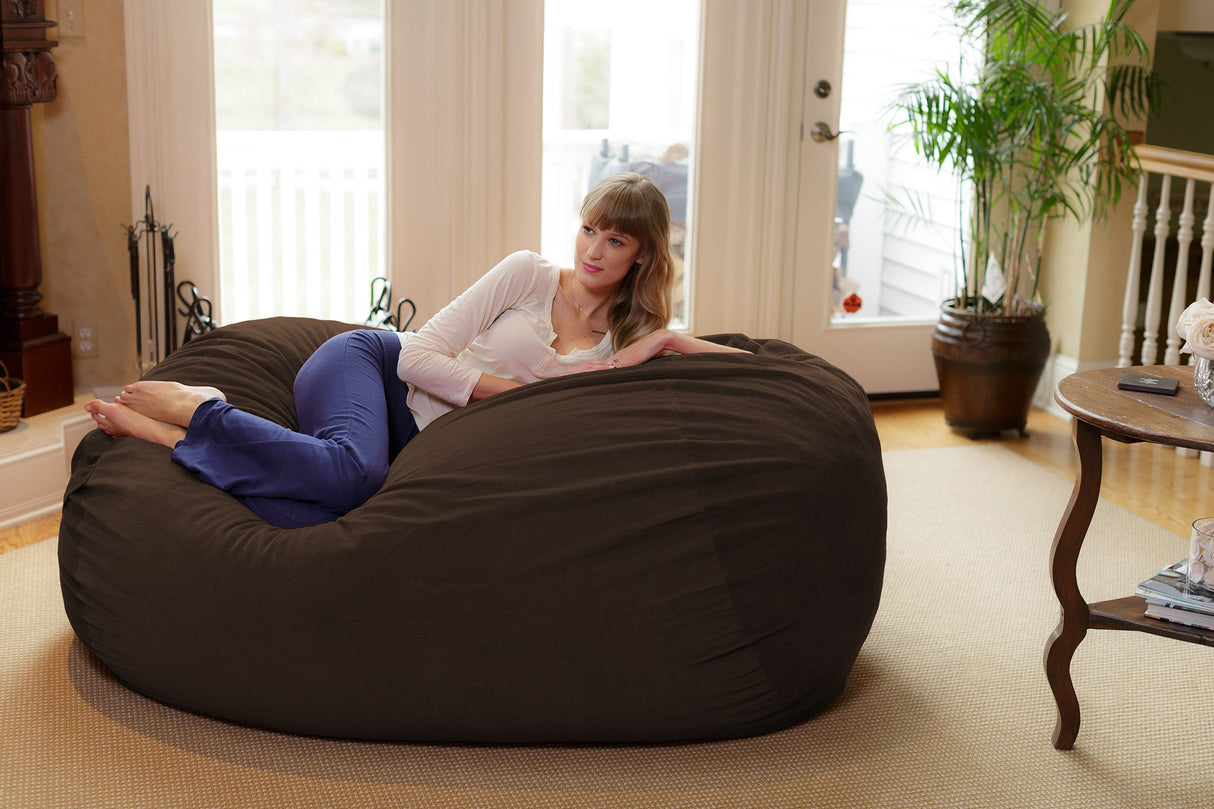 Chill Sack Bean Bag Chair: Huge 6' Memory Foam Furniture Bag and Large Lounger - Big Sofa with Soft Micro Fiber Cover - Red Furry