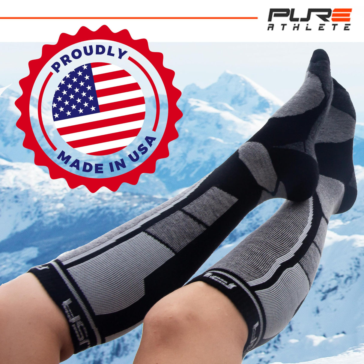 Ski Socks Made in USA - Alpaca Wool Winter Weather Lightweight Socks for Skiing