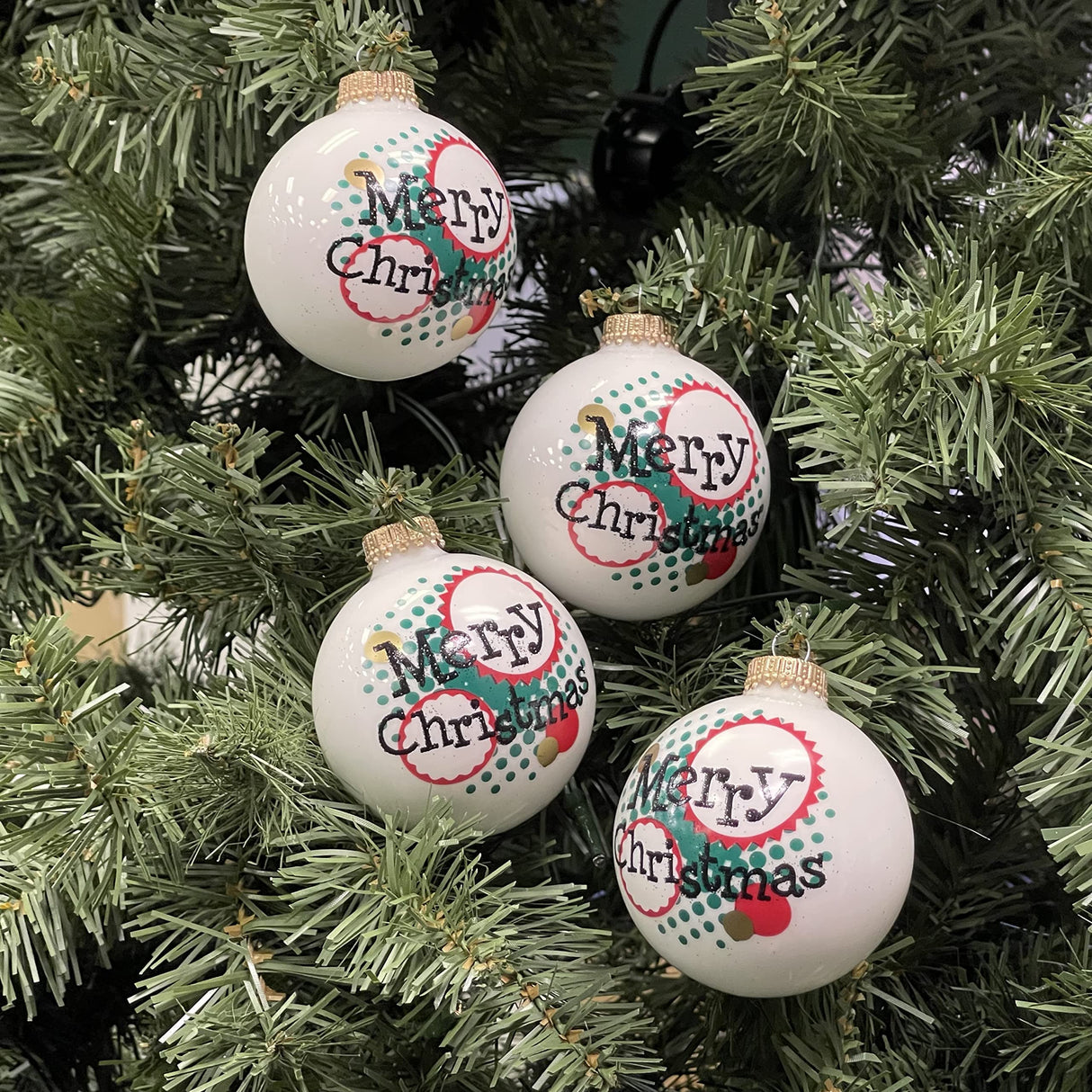 Glass Christmas Tree Ornaments - 67mm/2.625" [4 Pieces] Decorated Balls from Christmas by Krebs Seamless Hanging Holiday Decor (Frost with Blue & Silver Bethlehem Scene)