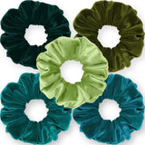 Velvet Scrunchies 5-Pack Gift Set Mini Size Premium Plush Soft Ponytail Holder Made in the USA Pine Teal Blue Aqua Jade Teal Green