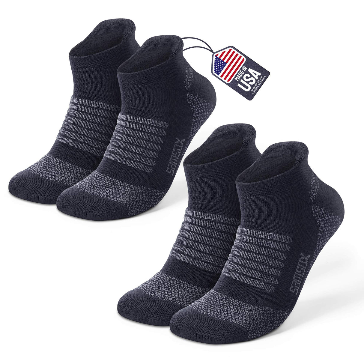 SAMSOX 2-Pair Merino Wool Running Socks, Made in USA Cushioned Athletic Socks for Men & Women (Charleston Low-Cut)