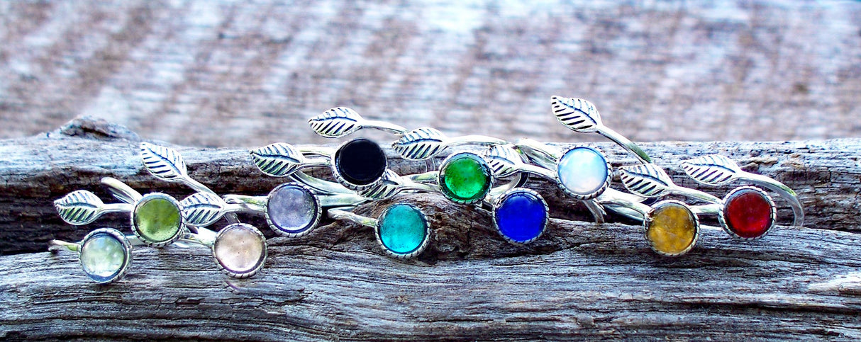 Bottled Up Designs Handmade Vintage Leaf Ring, Recycled Vintage Aqua Mason Jar, Sterling Silver, Eco Friendly, Made in USA, Birthday Gifts, Mothers Day, Women, Anniversary (Aqua)