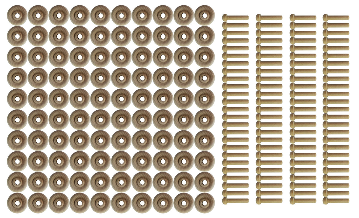 Wood Wheels - 100 Pack with Free Axle Pegs - Made in USA (1.25" Diameter)