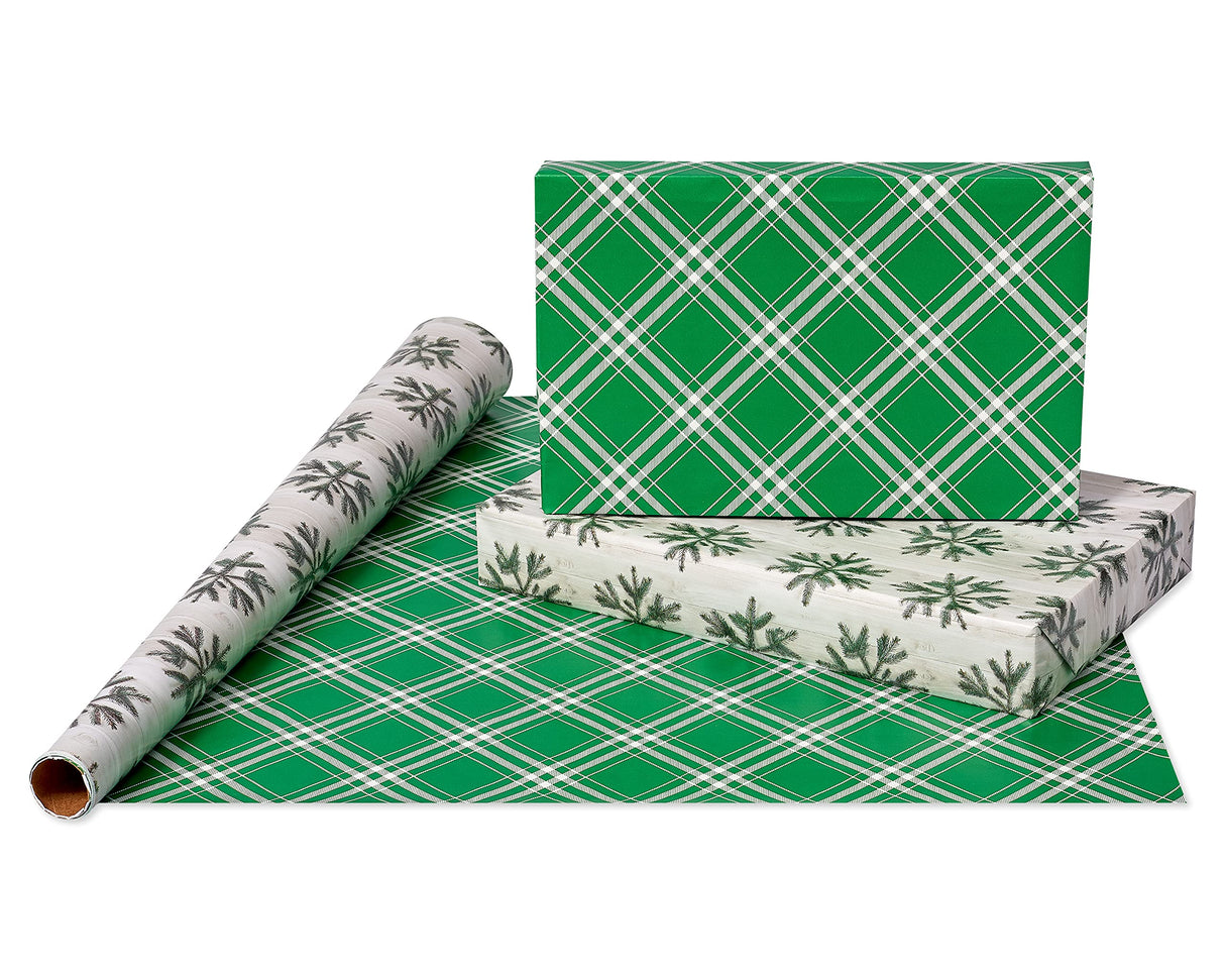 American Greetings 120 sq. ft. Christmas Wrapping Paper Set, Tan, Plaid, Snowman and Christmas Text (4 Rolls 30 in. x 12 ft., 7 Bows, 30 Gift Tags)