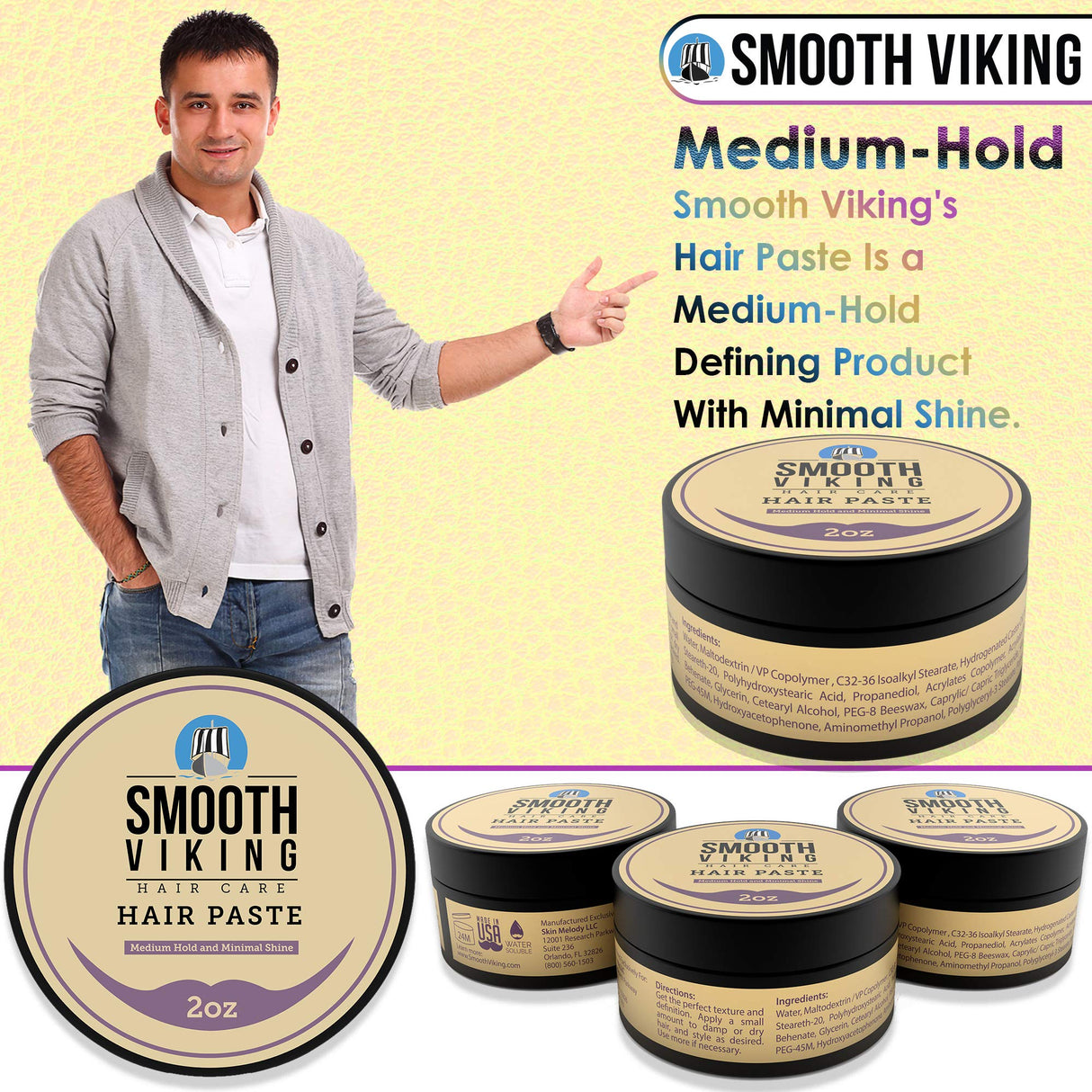 Smooth Viking Forming Cream - High Hold Styling Cream for Matte Finish, Men's Hair Products, Hair Paste for Short, Curly and Long Hair, Made in USA, 2oz