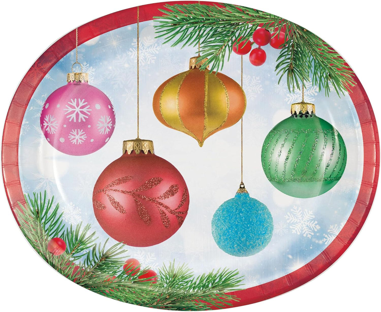 Christmas Party Supplies for 8 | Bright Ornaments Design | Festive Plates & Napkins | Made in USA