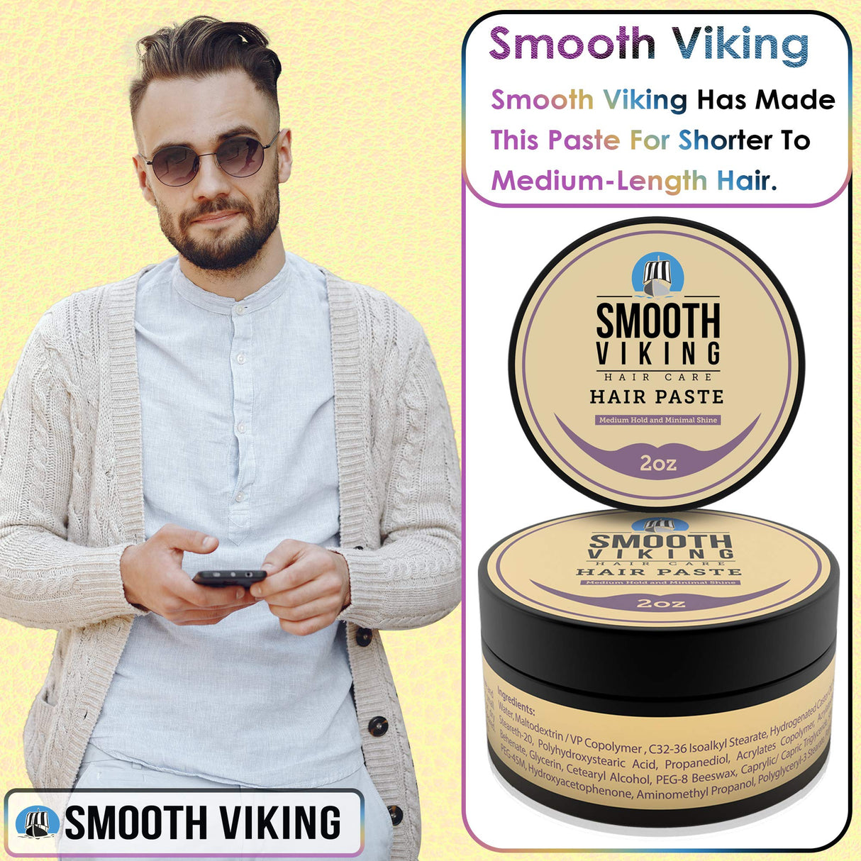 Smooth Viking Forming Cream - High Hold Styling Cream for Matte Finish, Men's Hair Products, Hair Paste for Short, Curly and Long Hair, Made in USA, 2oz