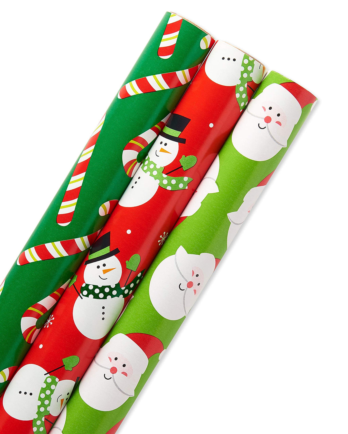 American Greetings 120 sq. ft. Reversible Kids Christmas Wrapping Paper Bundle, Santa, Snowmen and Candy Canes (3 Extra Wide Rolls 40 in. x. 12 ft.)