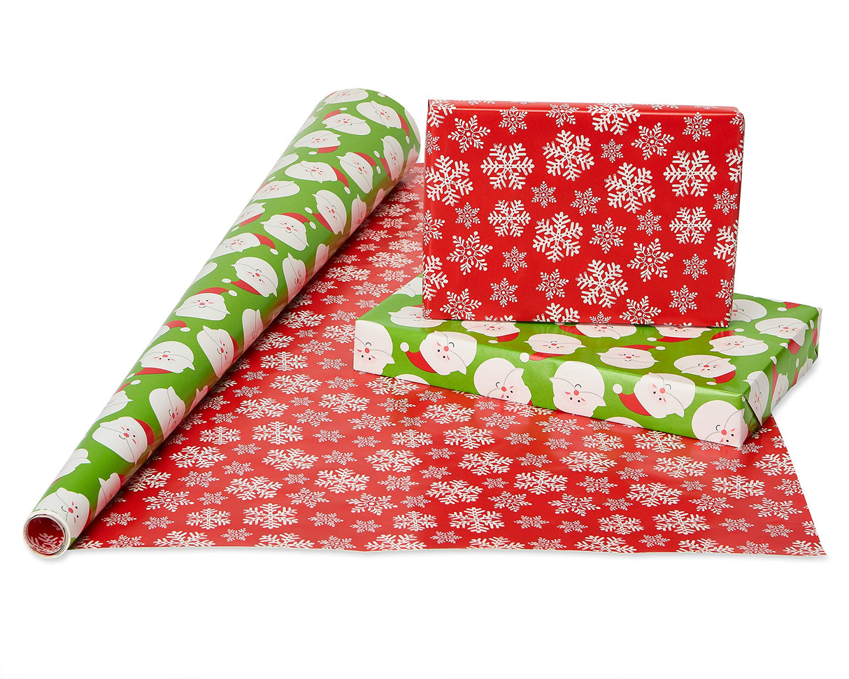 American Greetings 120 sq. ft. Reversible Kids Christmas Wrapping Paper Bundle, Santa, Snowmen and Candy Canes (3 Extra Wide Rolls 40 in. x. 12 ft.)