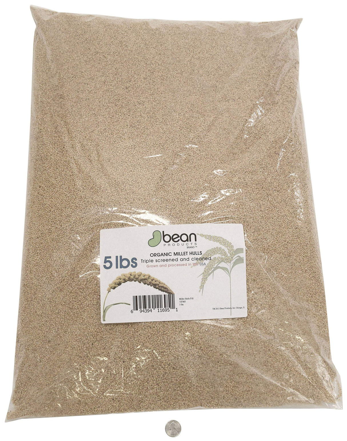 Bean Products Organic Millet Hulls | 100% Organically Grown in The USA | Great for Filling Pillows, Yoga Bolsters, Cushions & More | Chemical Free and Hypoallergenic | 5lbs