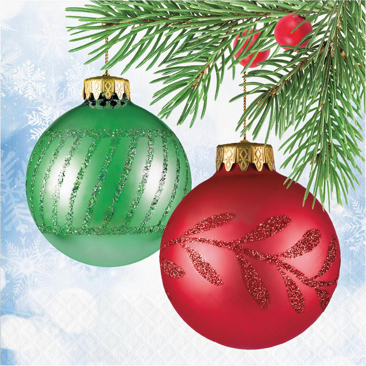 Christmas Party Supplies for 8 | Bright Ornaments Design | Festive Plates & Napkins | Made in USA