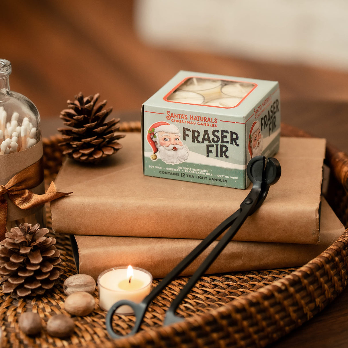 Santa's Naturals Fraser Fir Christmas Candle (9oz) | Authentic Pine Scent | Christmas Gift | Burns 30+ Hours | Made in USA | Soy and Beeswax Blend with Essential Oils | Holiday Candle