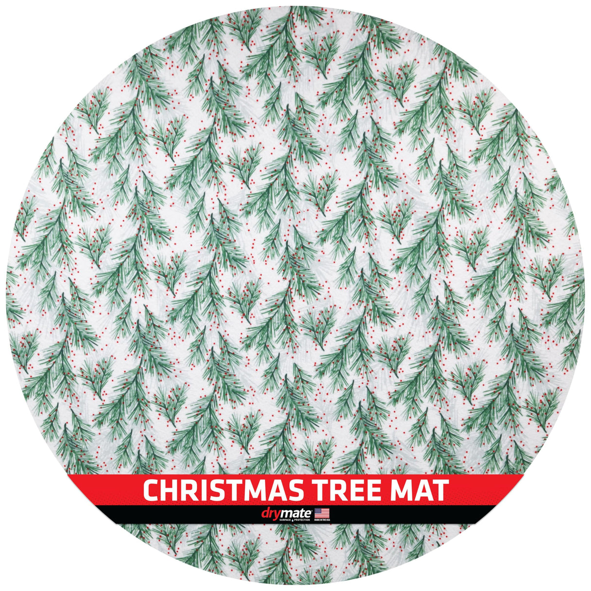 Drymate Christmas Tree Stand Mat (28”), Protects Floors from Spills and Scratches, Absorbent, Waterproof, Machine Washable, Durable, (Made in The USA)(Holiday Sprinkled Spruce)